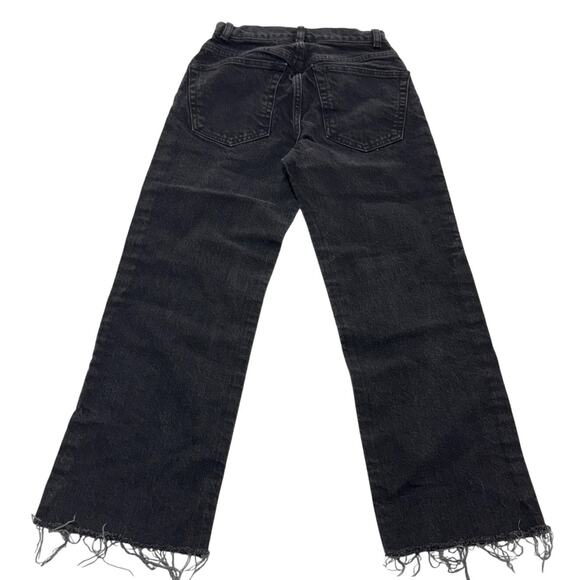 ASOS Jeans Womens 26 Black Washed Straight Leg High Rise Raw Frayed Hem Ankle - Picture 2 of 7